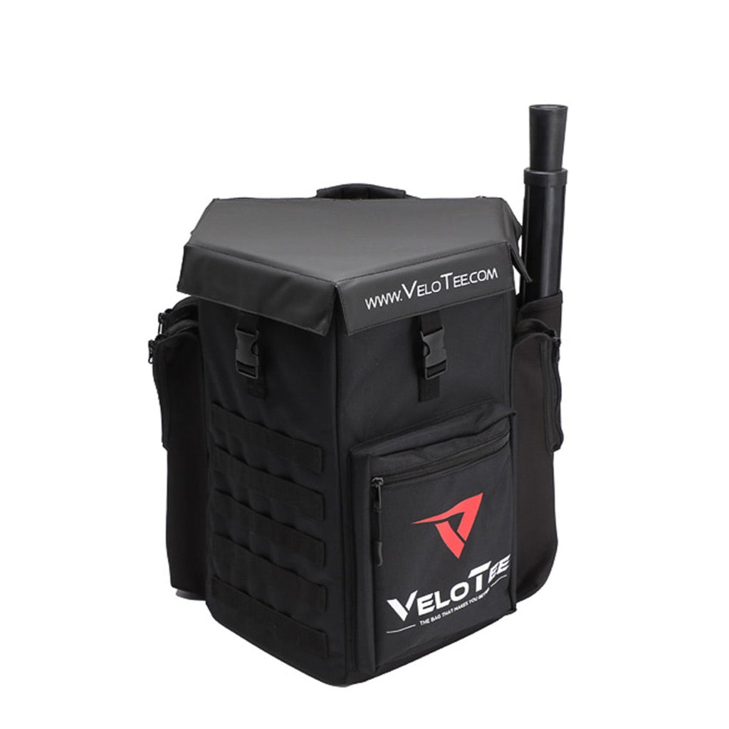 VeloTee Baseball & Softball Bat Bag Backpack with Batting Tee is shaped like a home plate. Giving Baseball  & Softball players a home plate references to use while they hit off their bat bag. 