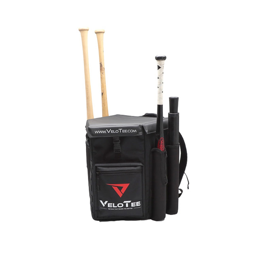 VeloTee Backpack holds baseballs, softballs, gloves, batting gloves, cleats and more. Every VeloTee bat bag comes with a batting tee. It is the best baseball and softball backpack.