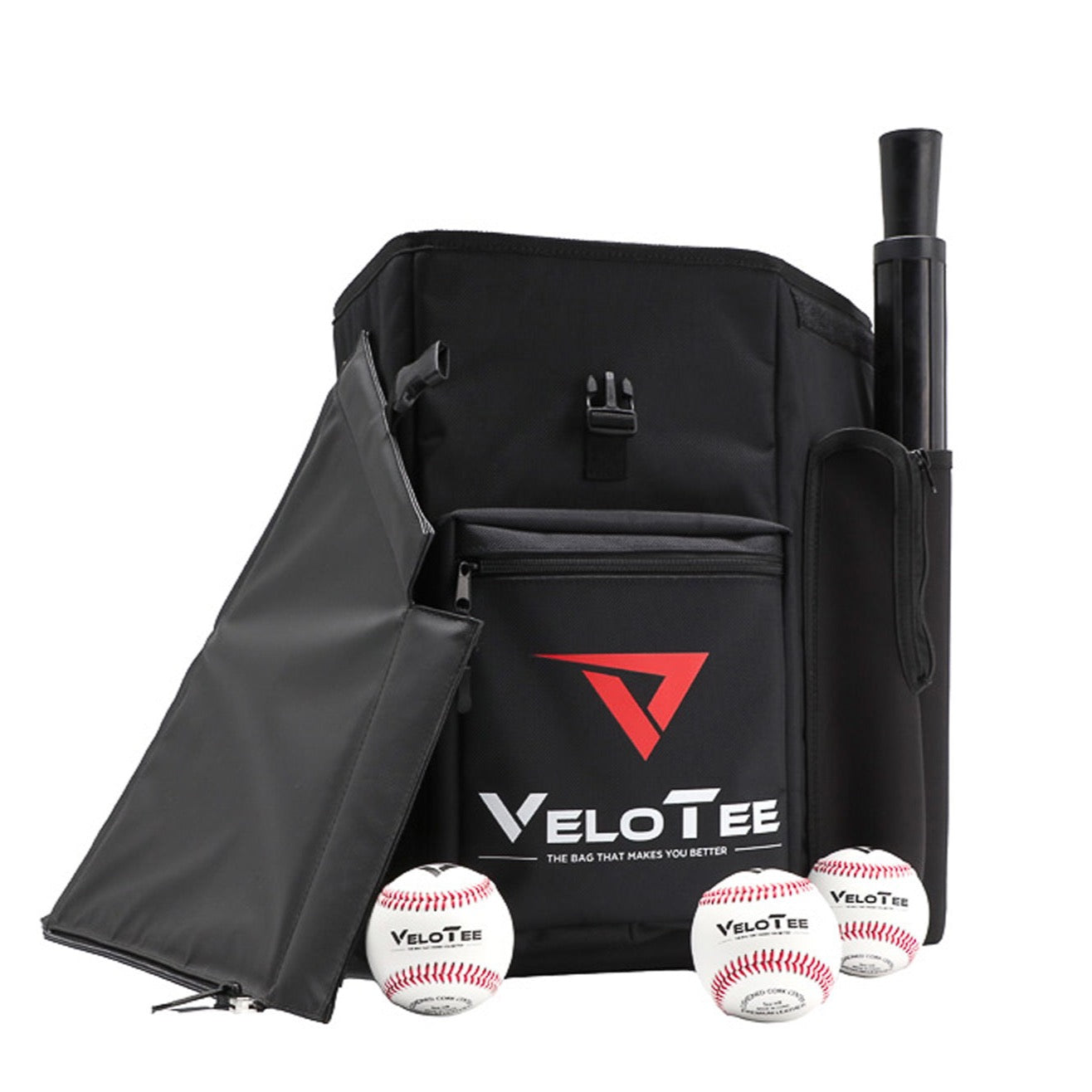 VeloTee's Baseball & Softball Bat Bag Backpack with Batting Tee has a removable home plate top. Baseball and Softball teams and travel team organizations can customize VeloTee's removable home plate top to show their teams logo and players name and number.