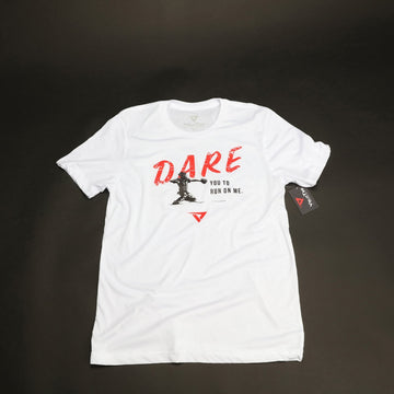 VeloTee DARE You To Run On Me Catchers T-shirt in the color White for Baseball and Softball. 